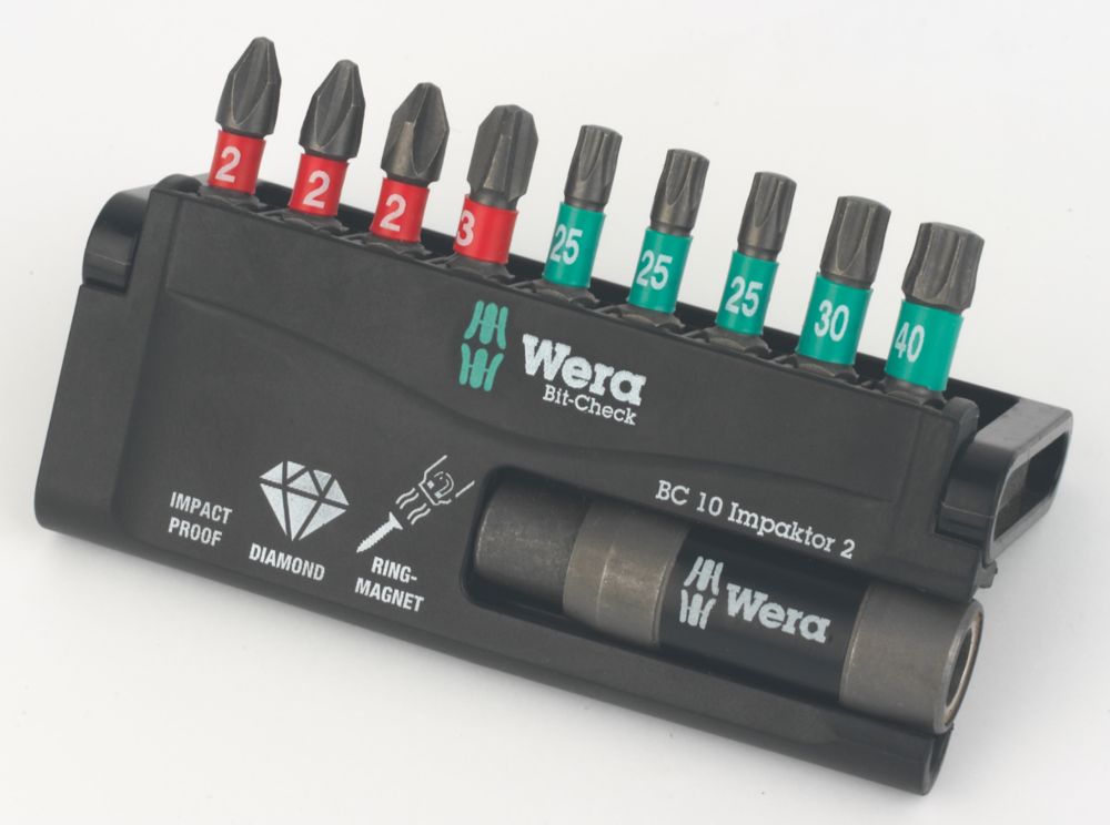 Wera BitCheck 10 Impaktor 2 1/4" Hex Shank Mixed Bit Set 10 Pieces