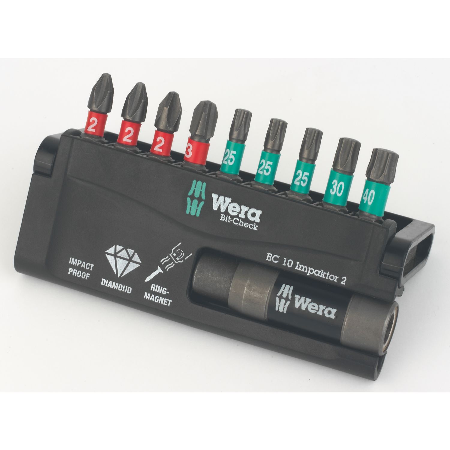 Wera Bit-Check 10 Impaktor 2 1/4" Hex Shank Mixed Bit Set 10 Pieces (745FW)