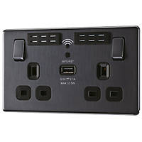 LAP  13A 2-Gang SP Switched Wi-Fi Extender Socket + 2.1A 1-Outlet Type A USB Charger Slate-Effect with Black Inserts