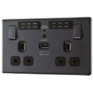 LAP  13A 2-Gang SP Switched Wi-Fi Extender Socket + 2.1A 10.5W 1-Outlet Type A USB Charger Slate-Effect with Black Inserts