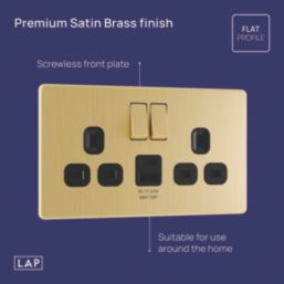 LAP  13A 2-Gang SP Switched Socket + 2.4A 12W 2-Outlet Type A & C USB Charger Satin Brass with Black Inserts