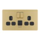 LAP  13A 2-Gang SP Switched Socket + 2.4A 12W 2-Outlet Type A & C USB Charger Satin Brass with Black Inserts