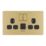 LAP  13A 2-Gang SP Switched Socket + 2.4A 12W 2-Outlet Type A & C USB Charger Satin Brass with Black Inserts