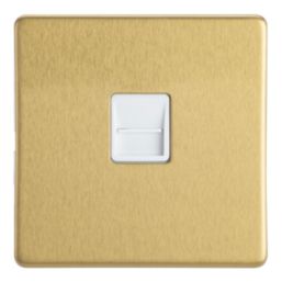 Contactum Lyric 1-Gang Master Telephone Socket Brushed Brass with White Inserts