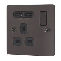 LAP  13A 1-Gang SP Switched Socket + 2.1A 2-Outlet Type A USB Charger Black Nickel with Black Inserts