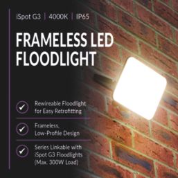 Brackenheath iSpot G3 Frameless Indoor & Outdoor LED Floodlight Black 50W 5500lm