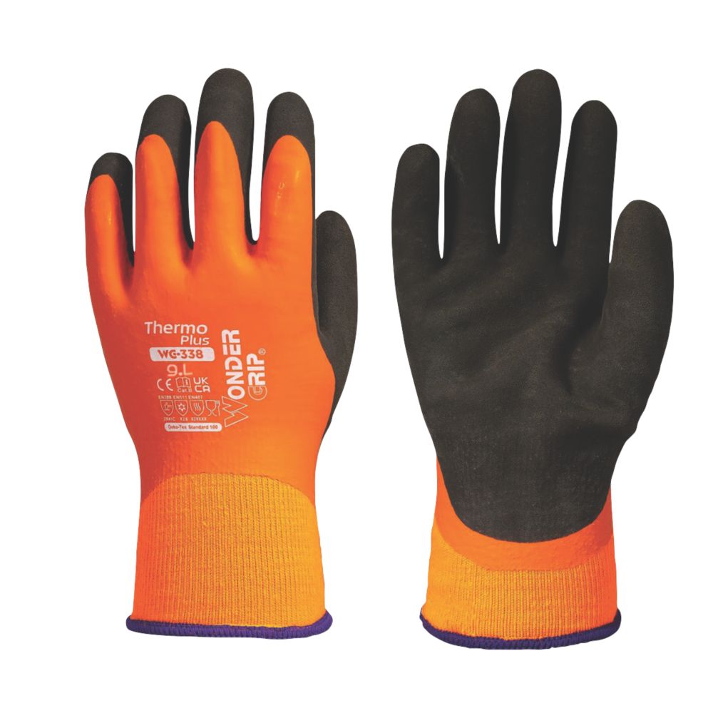 Wonder Grip WG-338 Thermo Plus Protective Work Gloves Orange / Black Large  - Screwfix