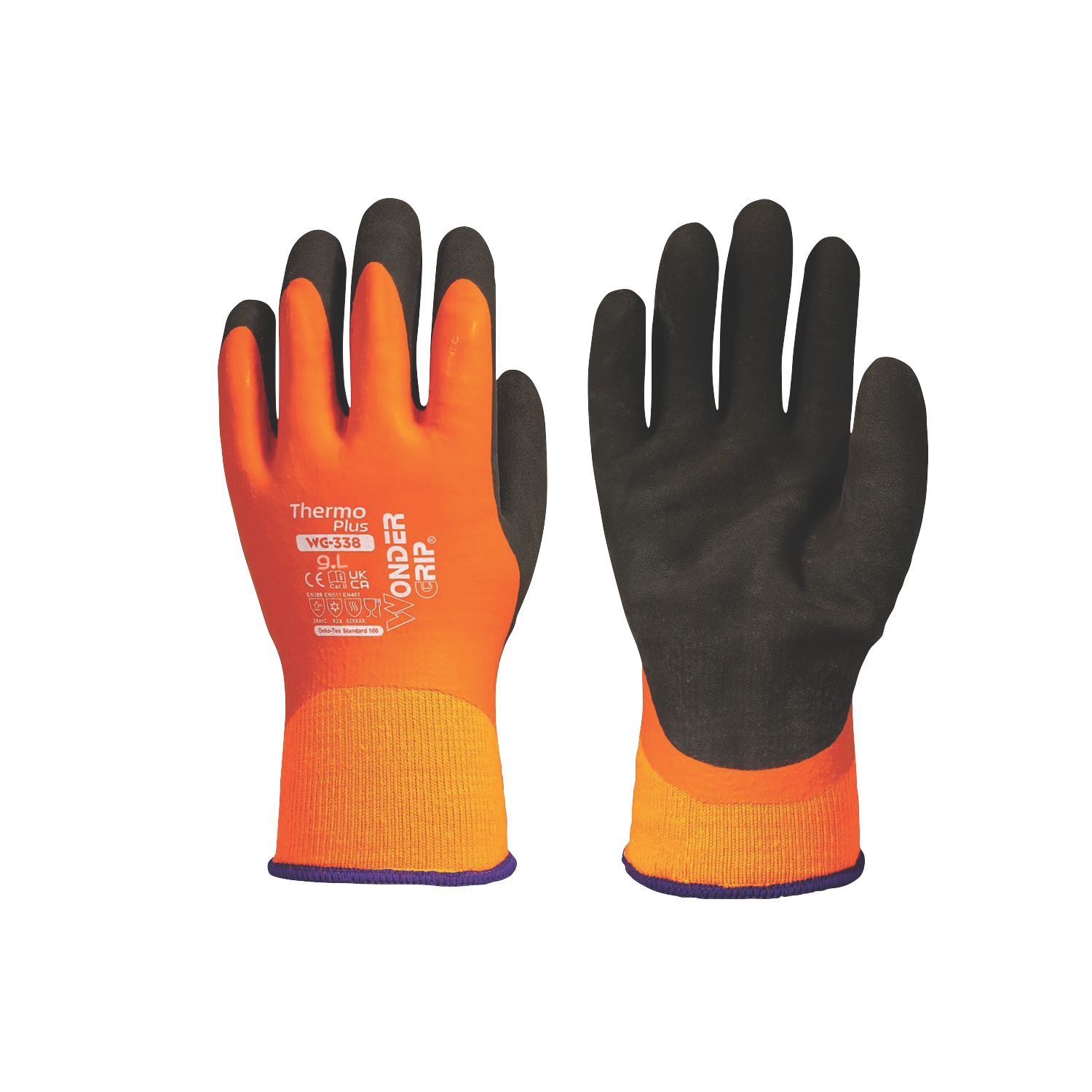 Wonder Grip WG-338 Thermo Plus Protective Work Gloves Orange/Black Large (746PP)