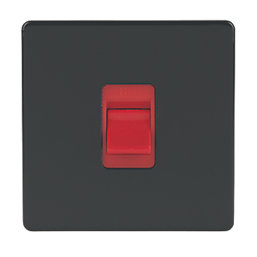 Varilight  45AX 1-Gang DP Cooker Switch Jet Black  with Red Inserts