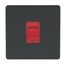 Varilight  45AX 1-Gang DP Cooker Switch Jet Black  with Red Inserts