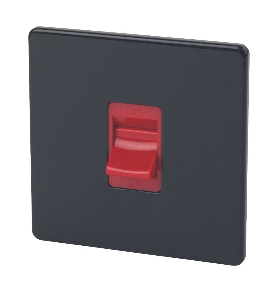 Varilight  45AX 1-Gang DP Cooker Switch Jet Black  with Red Inserts