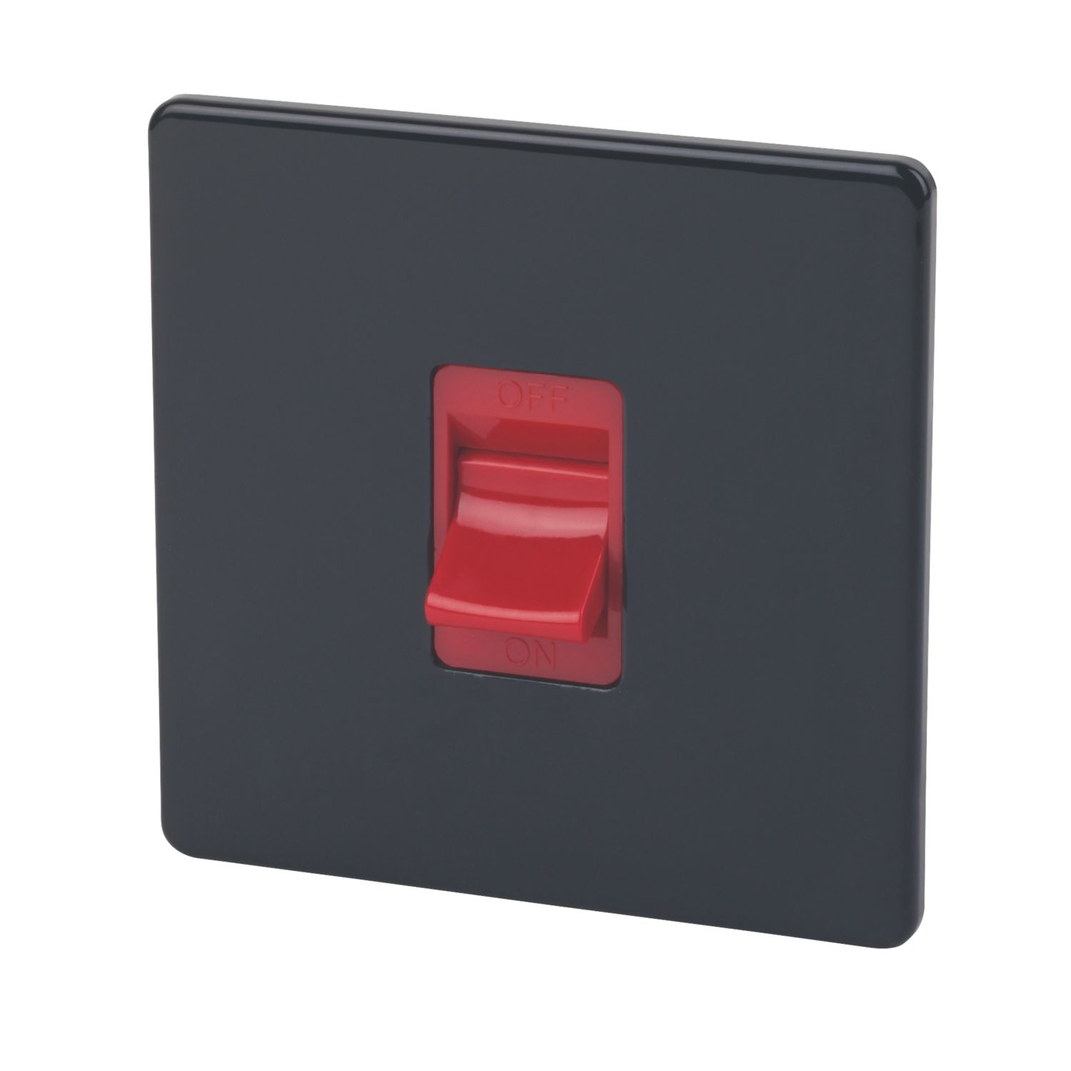 Varilight 45AX 1-Gang DP Cooker Switch Jet Black with Red Inserts (74751)