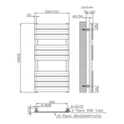 Flomasta Flat Bar 1000mm x 500mm 1576BTU Anthracite Vertical Designer Radiator