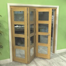 Green & Taylor  3-Door 4-Clear Light Unfinished Oak Wooden Shaker Internal Bi-Fold Door 2060mm x 1905mm