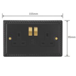 Varilight  13A 2-Gang SP Switched Socket + 3A 45W 2-Outlet Type C USB Charger Georgian Black with Black Inserts