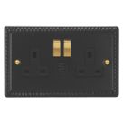 Varilight  13A 2-Gang SP Switched Socket + 3A 45W 2-Outlet Type C USB Charger Georgian Black with Black Inserts