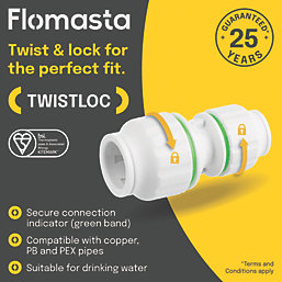 Flomasta Twistloc Plastic Push-Fit Reducing Coupler 22mm x 15mm 2 Pack