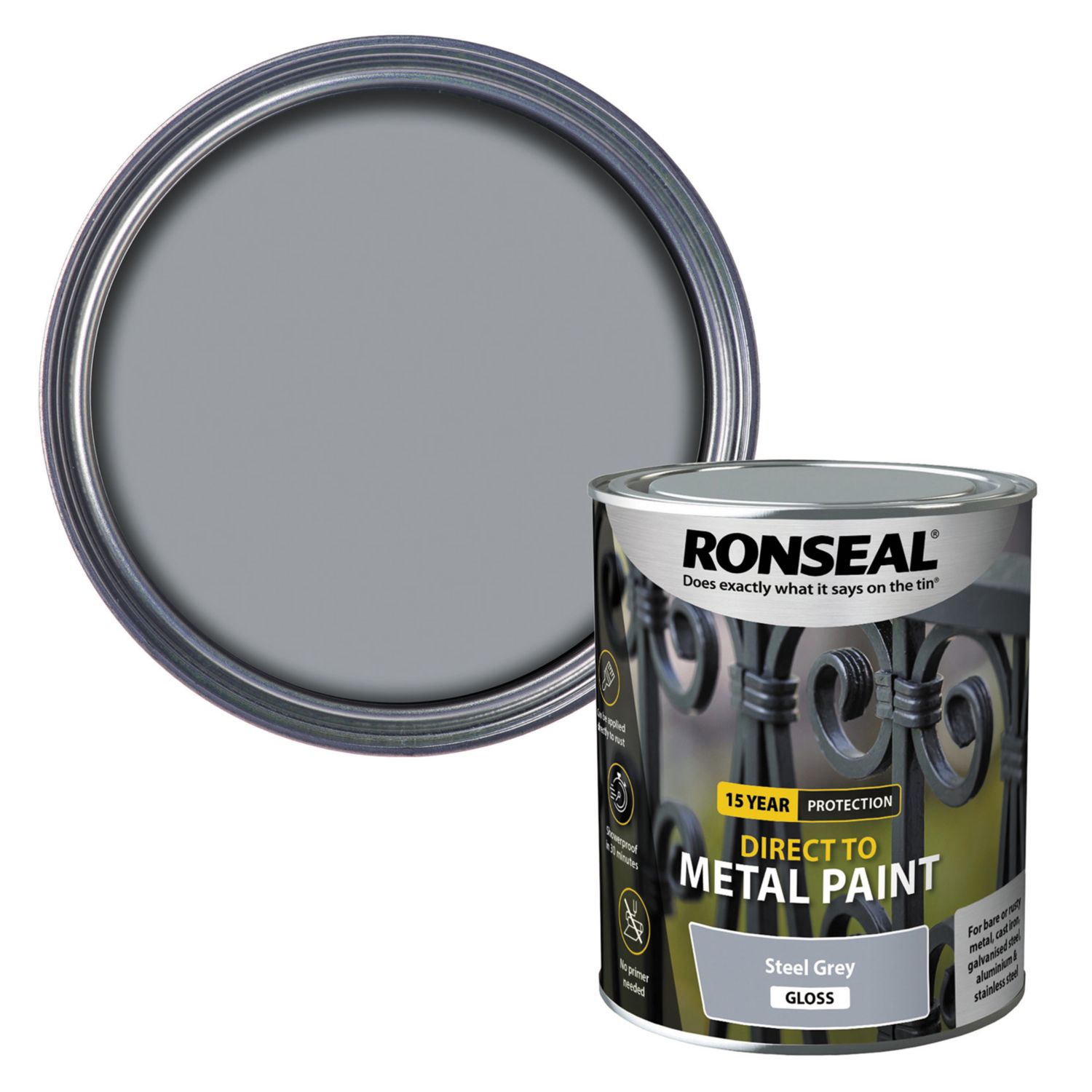 Ronseal 750ml Steel Grey Gloss Anti Corrosive Metal Paint (747KX)