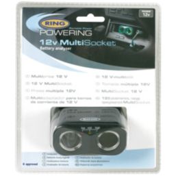 Ring 8A Twin Multisocket In-Car Charger with Battery Analyser 12V