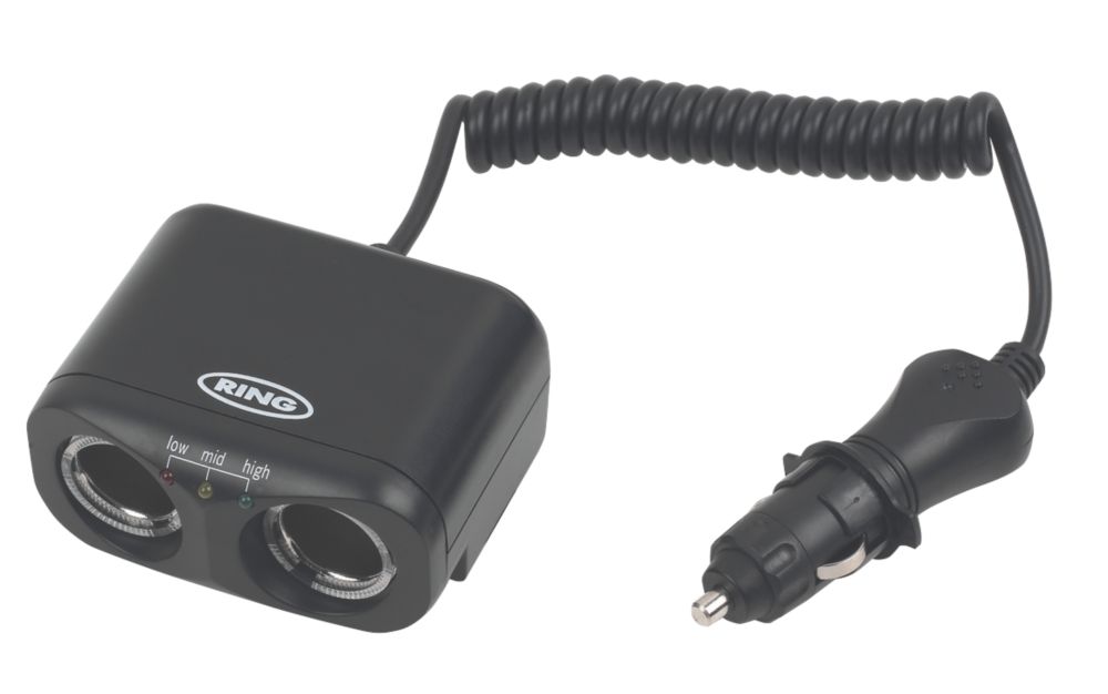 Ring 8A Twin Multisocket In-Car Charger with Battery Analyser 12V
