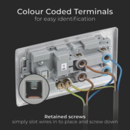 British General Nexus Metal 45A 2-Gang DP Cooker Switch & 13A DP Switched Socket Brushed Steel with LED with Graphite Inserts