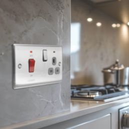 British General Nexus Metal 45A 2-Gang DP Cooker Switch & 13A DP Switched Socket Brushed Steel with LED with Graphite Inserts