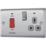 British General Nexus Metal 45A 2-Gang DP Cooker Switch & 13A DP Switched Socket Brushed Steel with LED with Graphite Inserts