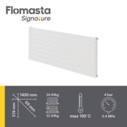 Flomasta  578mm x 1400mm 2910BTU White Horizontal Designer Radiator