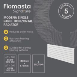Flomasta  578mm x 1400mm 2910BTU White Horizontal Designer Radiator