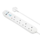 Masterplug 13A 4-Gang Unswitched Surge-Protected Extension Lead + 2.1A 2-Outlet Type A & C USB Charger White 4m