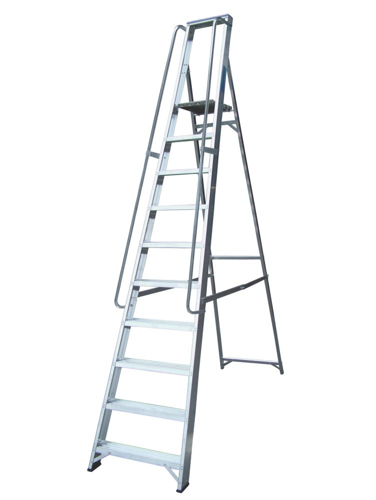 Lyte Aluminium 2.72m 10 Step Platform Step Ladder With Handrail Screwfix
