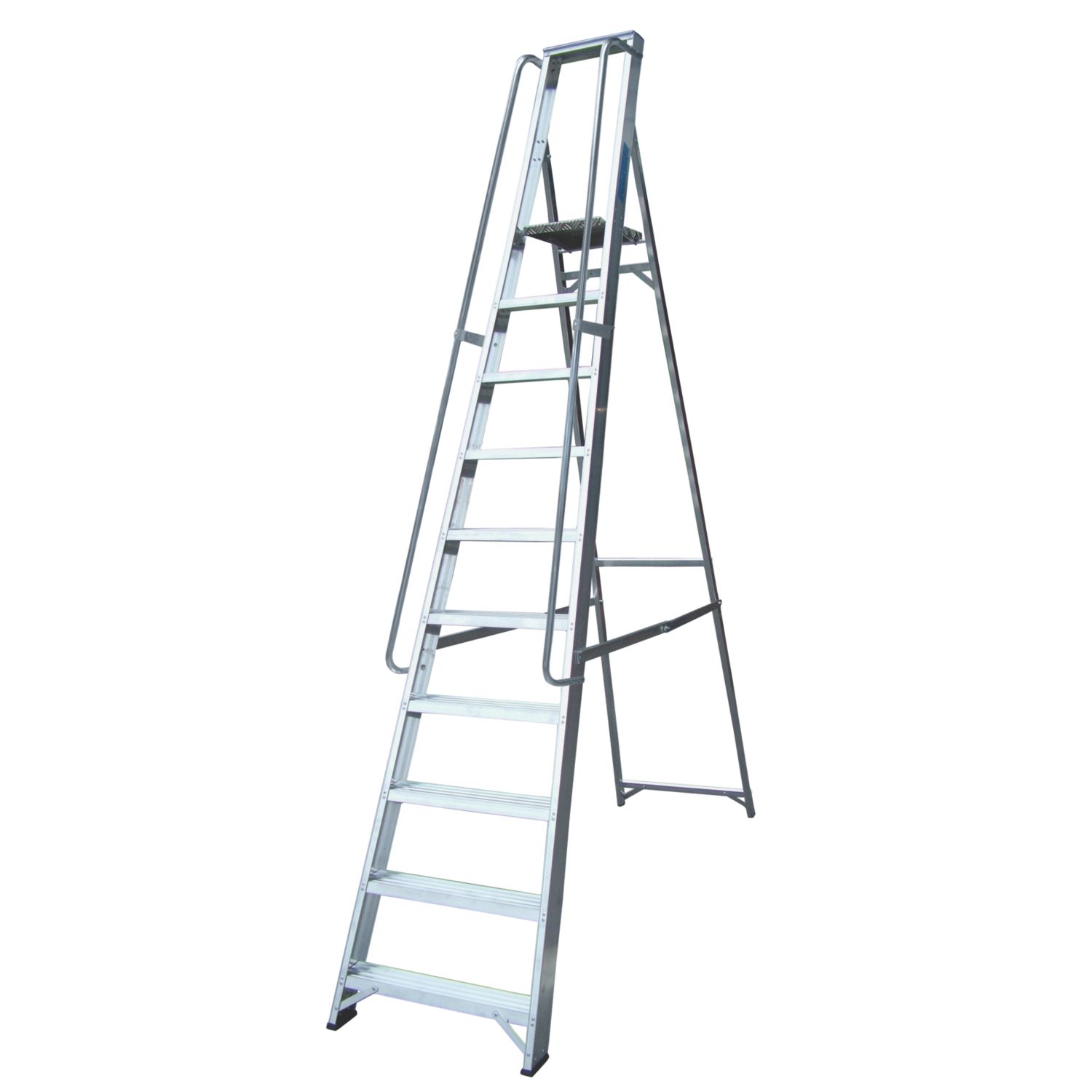 Lyte Aluminium 2.72m 10 Step Platform Step Ladder With Handrail (748FG)