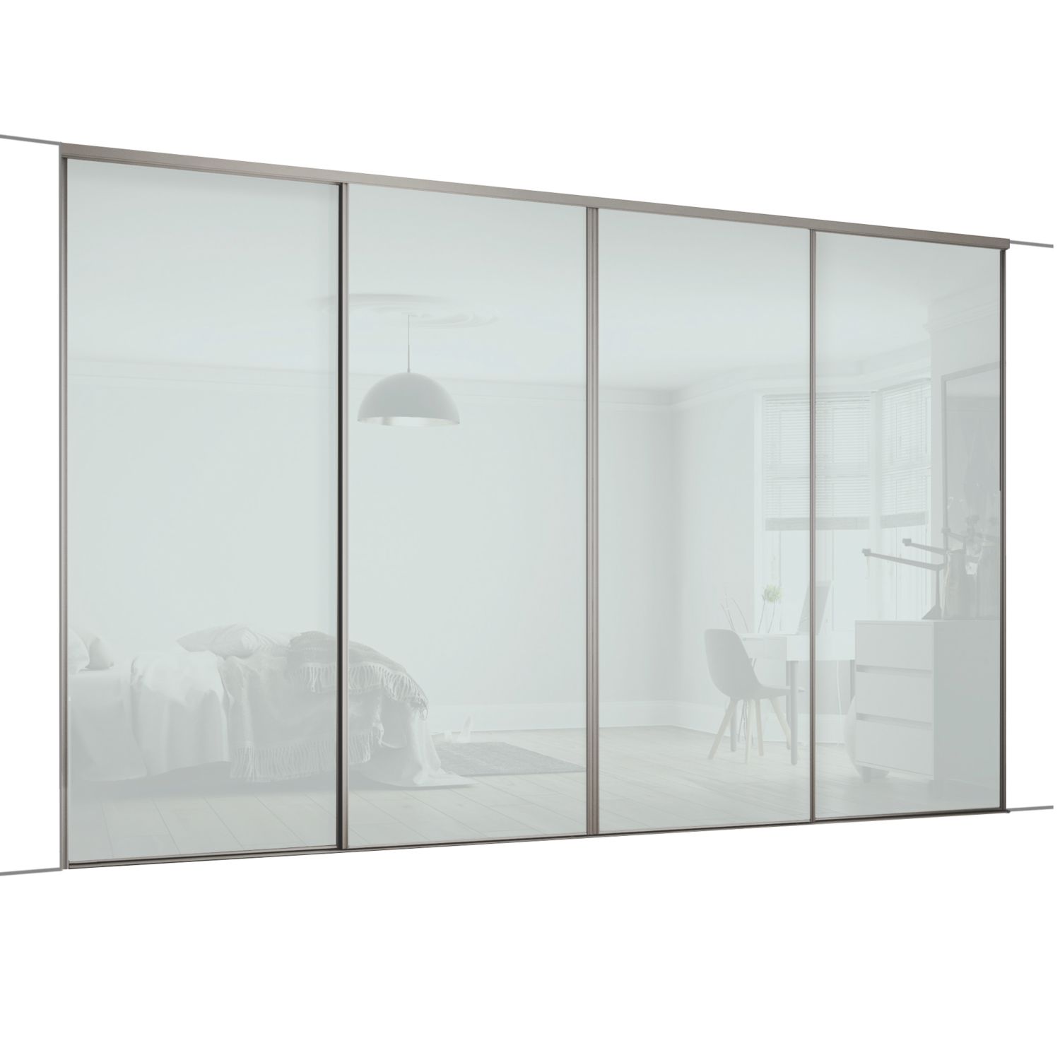 Spacepro Classic 4-Door Sliding Wardrobe Door Kit Silver Frame Arctic White Panel 2370mm x 2260mm (748GK)
