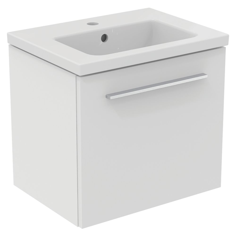 Ideal Standard i.life S Wall Hung Vanity Unit with Chrome Handle & Basin Matt White 500mm x 375mm x 440mm