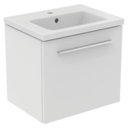 Ideal Standard i.life S Wall Hung Vanity Unit with Chrome Handle & Basin Matt White 500mm x 375mm x 440mm