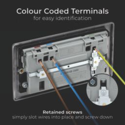 British General Nexus Metal 13A 2-Gang SP Switched Socket + 3A 45W 2-Outlet Type A & C USB Charger Antique Brass with Black Inserts