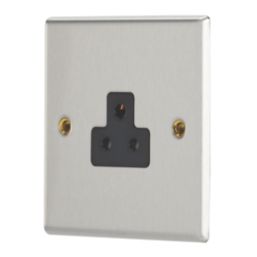 Contactum iConic 2A 1-Gang Unswitched Round Pin Socket Brushed Steel with Black Inserts
