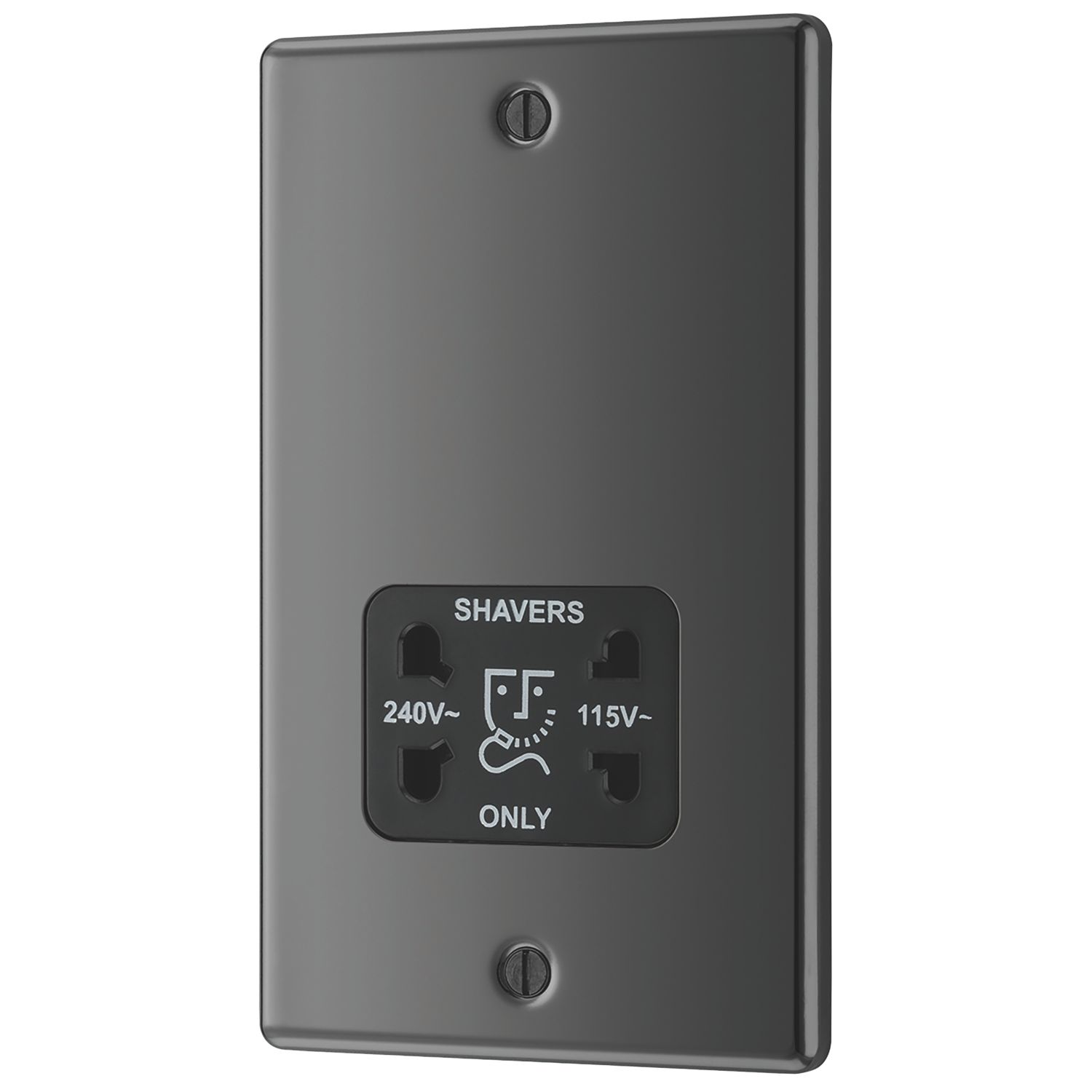 LAP 2-Gang Dual Voltage Shaver Socket 115 / 230V Black Nickel with Black Inserts (74900)