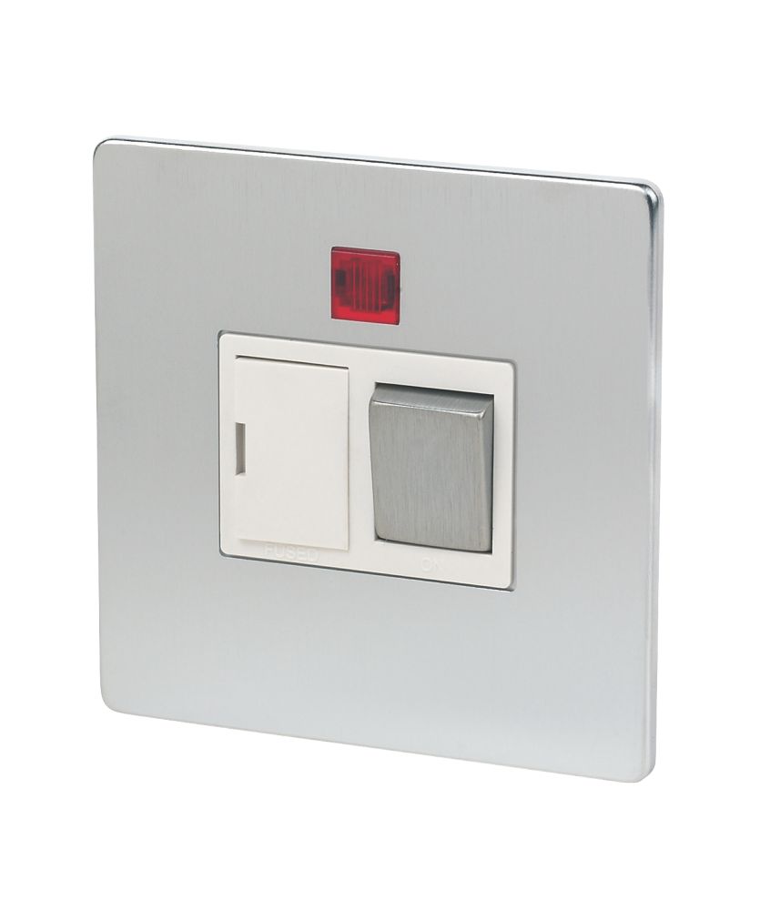 LAP  13A Switched Fused Spur with Neon Brushed Chrome with White Inserts