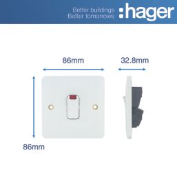 Hager Sollysta WMDP84N 20A 1-Gang 2P+E Control Switch White with LED