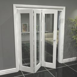 Green & Taylor  3-Door 1-Clear Light Primed White Wooden Shaker Internal Bi-Fold Door 2060mm x 1674mm