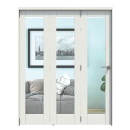 Green & Taylor  3-Door 1-Clear Light Primed White Wooden Shaker Internal Bi-Fold Door 2060mm x 1674mm