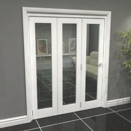 Green & Taylor  3-Door 1-Clear Light Primed White Wooden Shaker Internal Bi-Fold Door 2060mm x 1674mm
