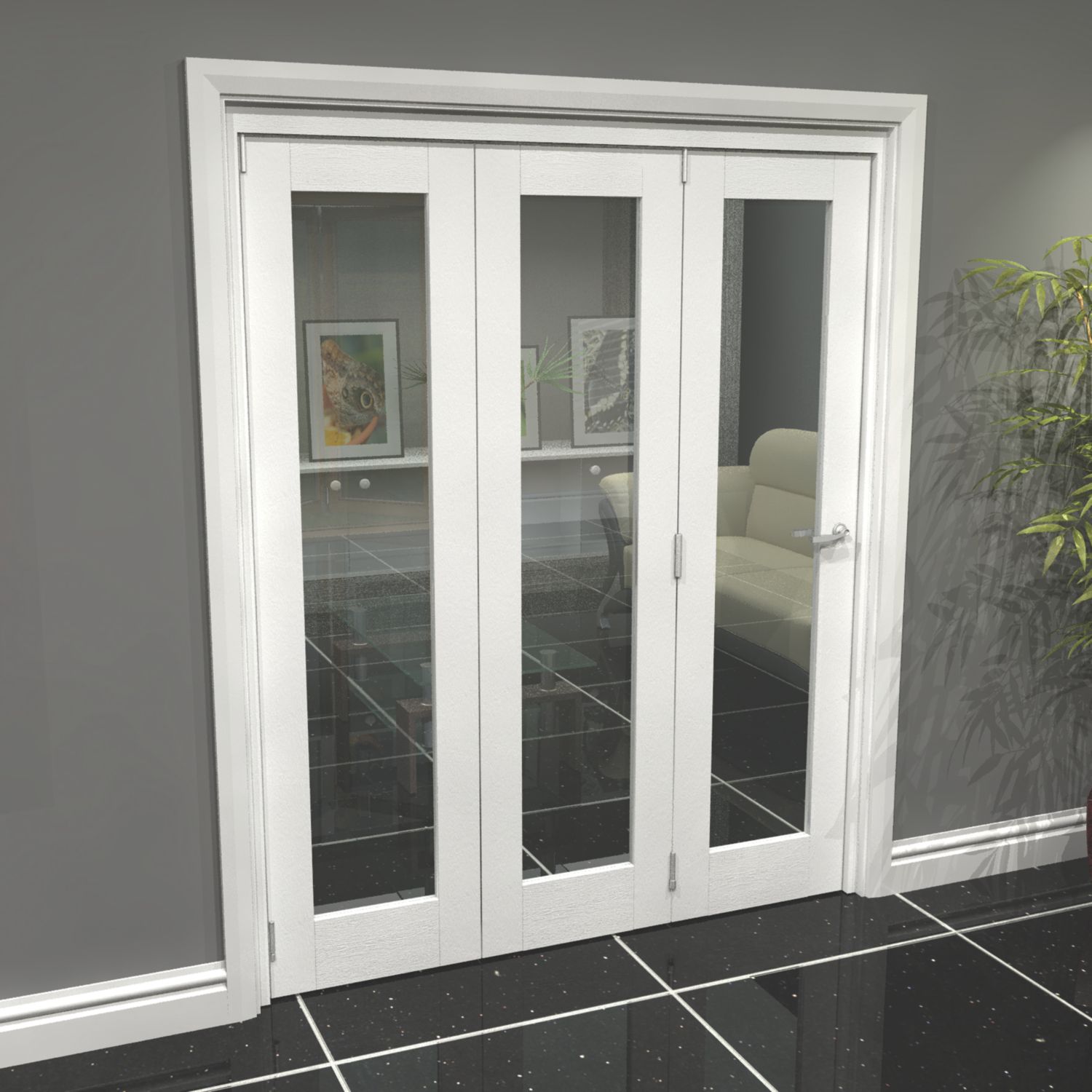 Green & Taylor 3-Door 1-Clear Light Primed White Wooden Shaker Internal Bi-Fold Door 2060mm x 1674mm (749CT)