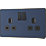British General Evolve 13A 2-Gang SP Switched Socket Blue  with Black Inserts