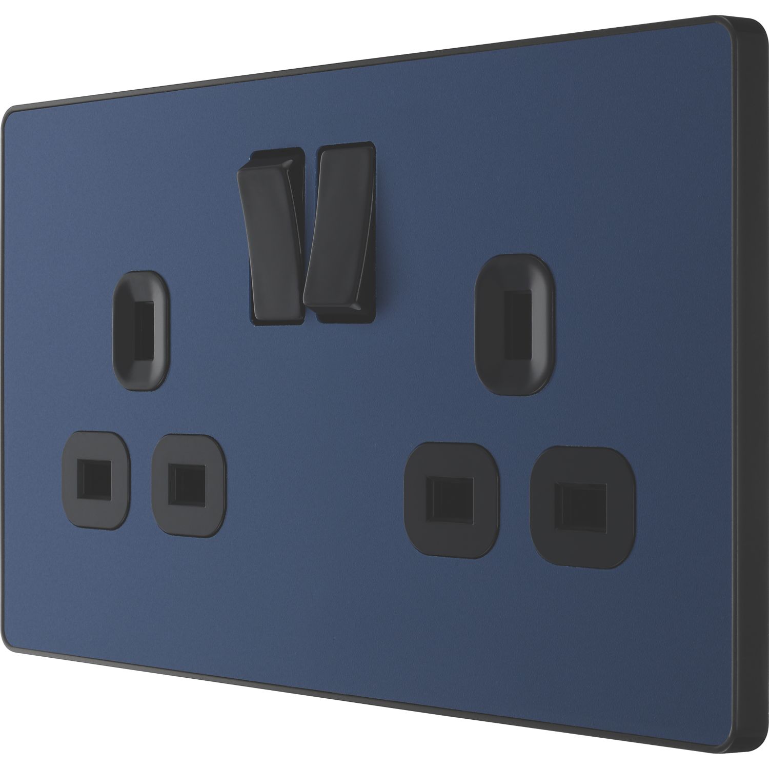 British General Evolve 13A 2-Gang SP Switched Socket Blue with Black Inserts (749RF)