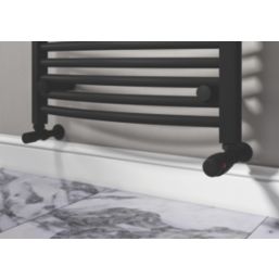 ETAL Danva 15mm x 1/2" Satin Black Angled Modern Thermostatic Radiator Valve & Lockshield