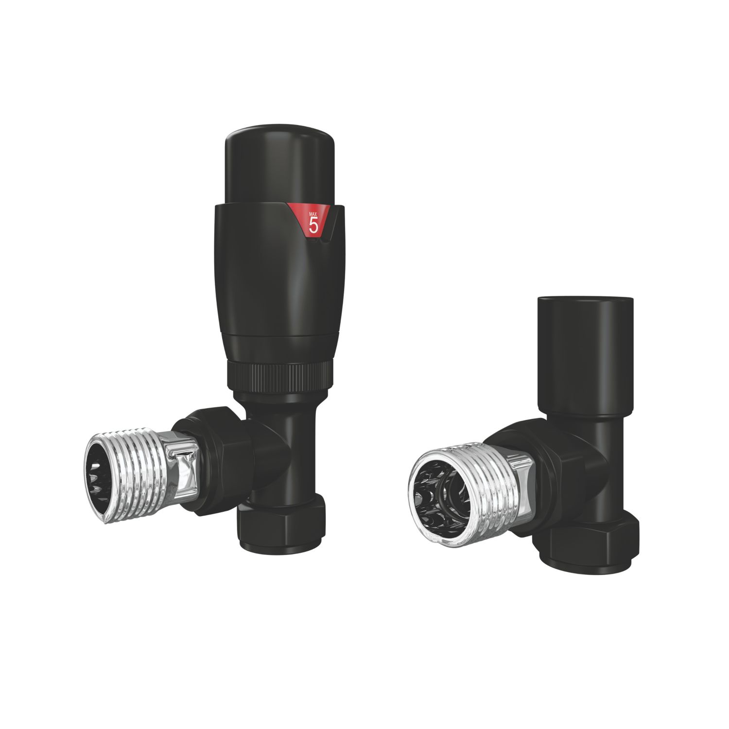 ETAL Danva 15mm x 1/2" Satin Black Angled Modern Thermostatic Radiator Valve & Lockshield (749VV)
