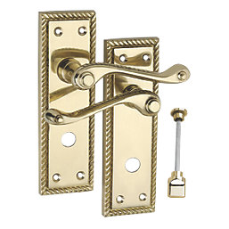 Smith & Locke  Fire Rated WC Door Handles Pair Polished Brass