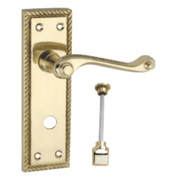 Smith & Locke  Fire Rated WC Door Handles Pair Polished Brass